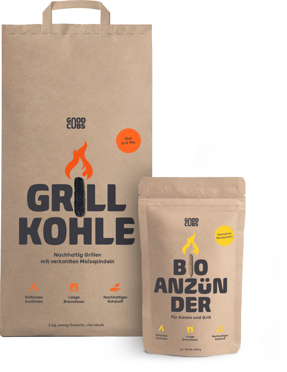 Goodcobs Grillkohle und Bio Anzünder aus Maiskolben